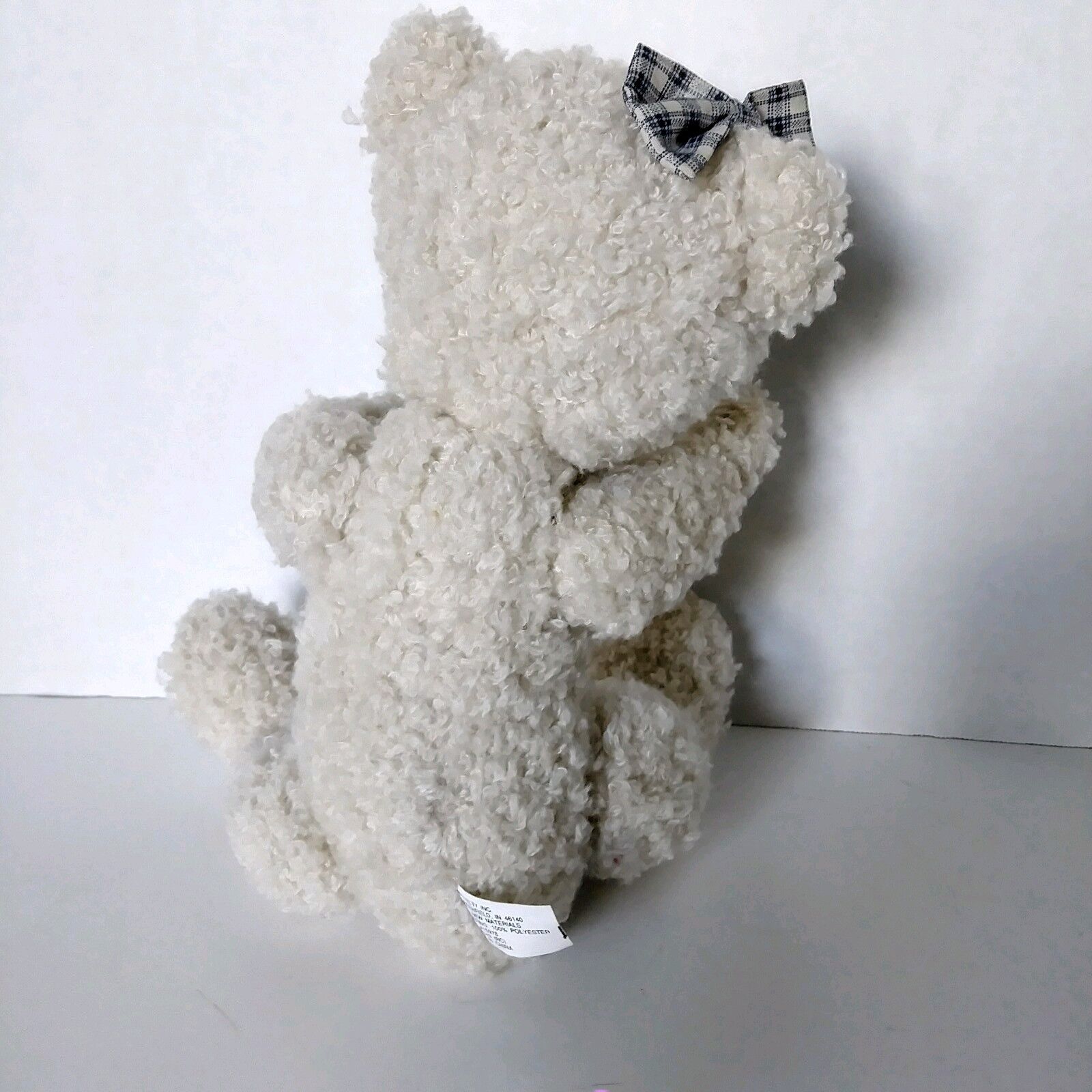 Small Stuffed Bear with Bow; Adjustable Head, Arms, & Legs; Off-white