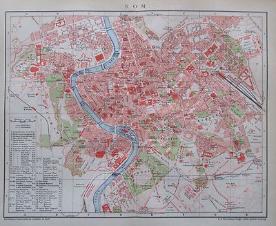 1895 Rom Italien Alter Stadtplan Karte Antique City Map Rome Italy Ebay