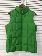 Lands End Down Gilet Sleeveless Puffer Jacket High Neck Bright Green Uk10/12