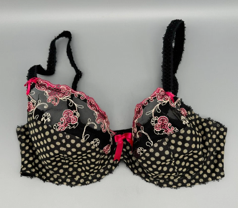 Sujetador Freya AA4151 Negro Encaje Floral Semi Transparente Estampado de Lunares Sujetador con Aros 32DD Foto 2 de 4