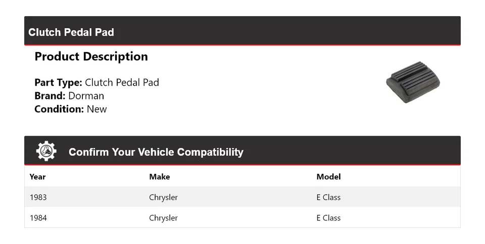 Almohadilla de pedal de embrague Dorman para Chrysler Clase E 1983-1984 Foto 2 de 4
