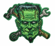 Frankenstein's Monster Face 5 1/2" Wide Embroidered Iron on Patch