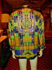 VINTAGE UNISEX SILK SHIRT MULTICOLOR SEMI-SHEER SIZE MENS MEDIUM WOMENS LARGE