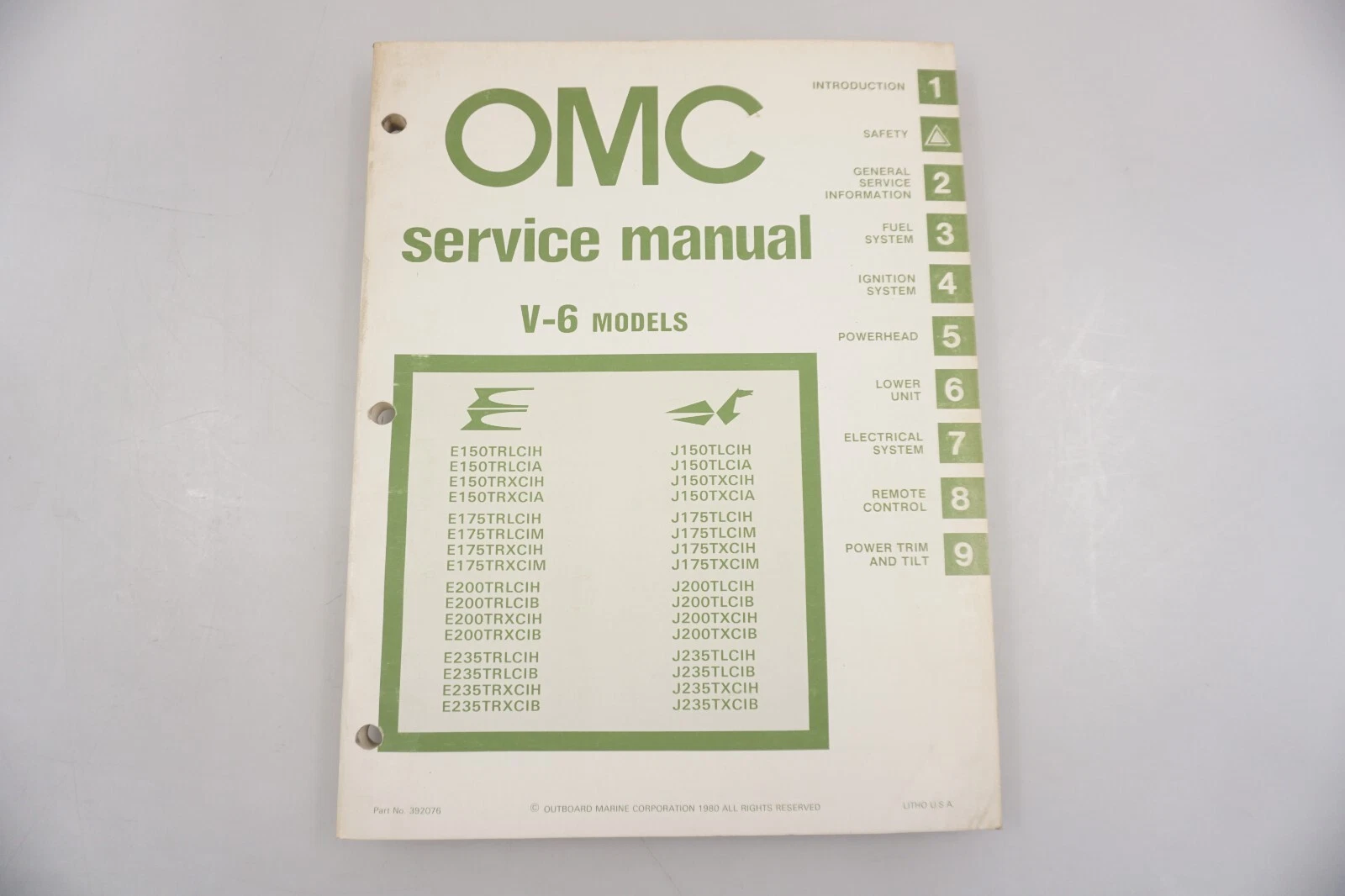 1981 OMC Outboard V-6 Models 392076 Service Shop Manual