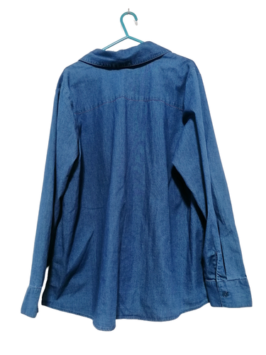 Camisa Denim Quacker Factory Azul Floral Bordado Estrás Talla S - Imagen 2 de 4