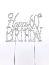 Diamante Rhinestone Cake Pick Topper Happy Birthday 30, 40th 50th 60th 70th 80th