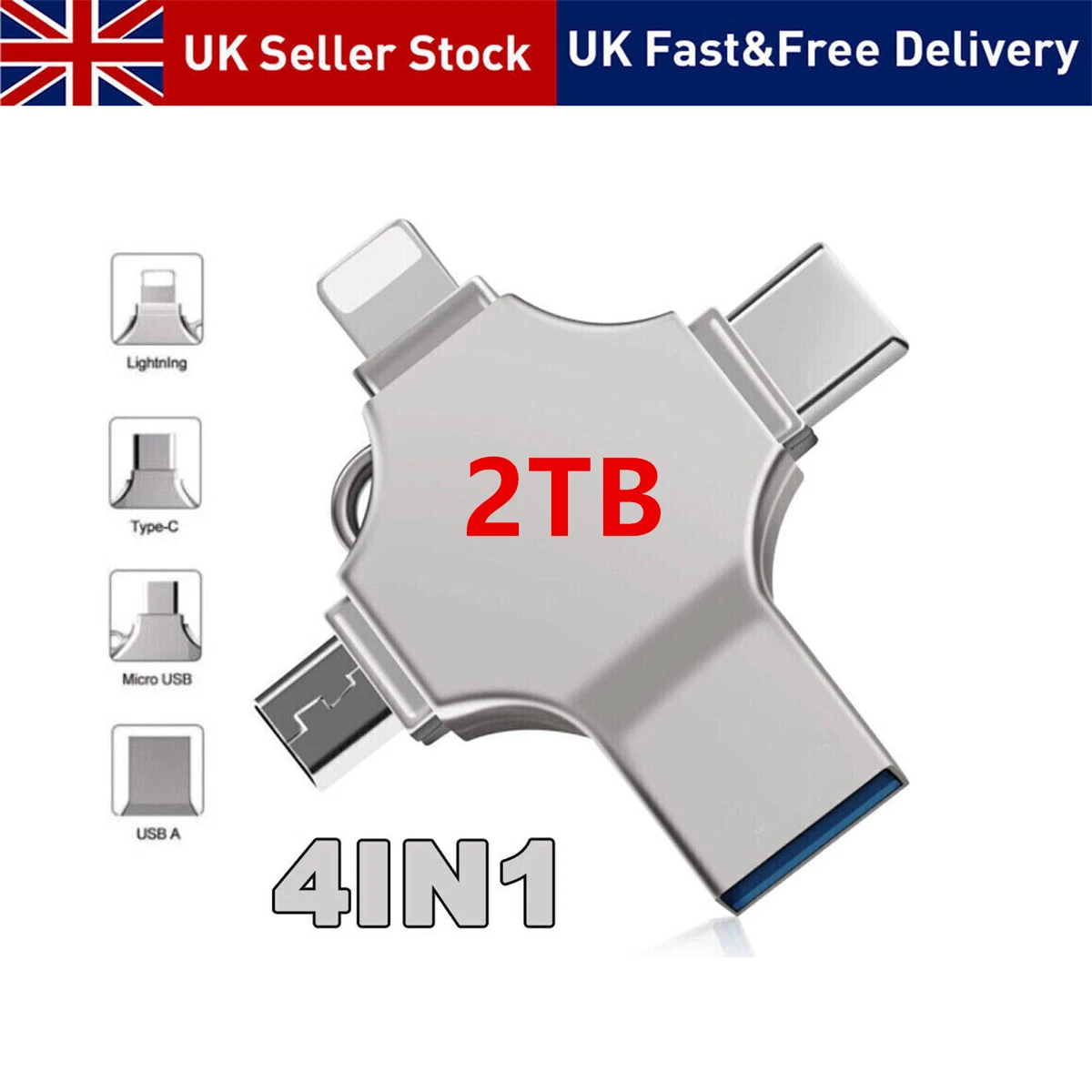 4in1 2TB Flash Drive Photo Storage Stick OTG For iPhone Samsung Android PC NEW