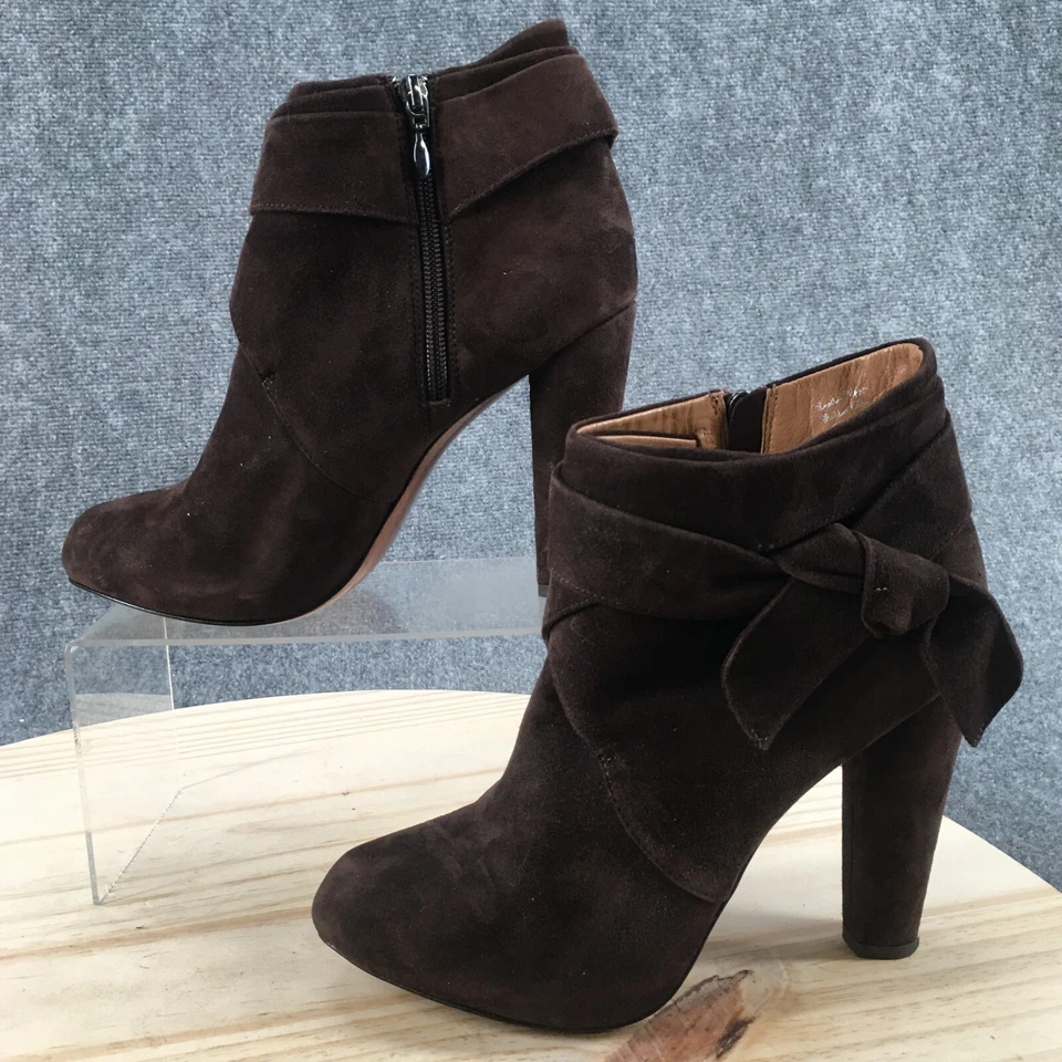 Elie Tahari Botas Mujer 39.5 Botines Tacones Botines Cuero Marrón Cremallera Foto 2 de 4