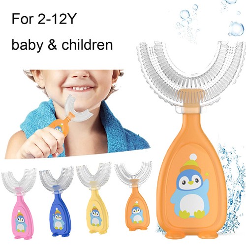 Cepillo de dientes en forma de U para niños 360° limpieza oral para bebés cepillo manual de silicona salud` - Imagen 2 de 19