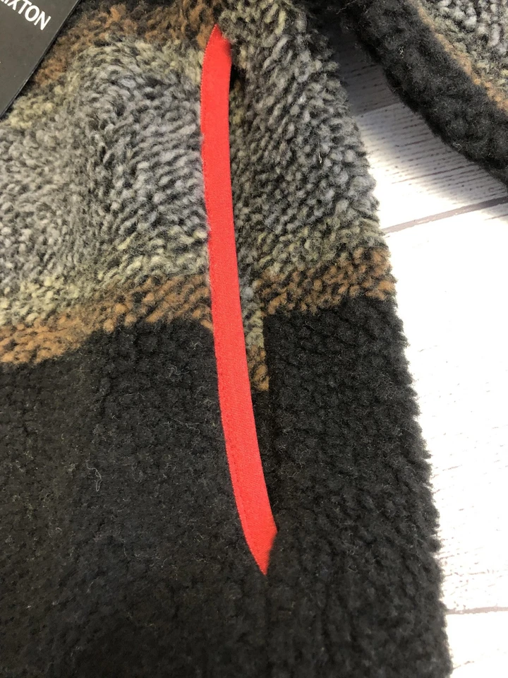 Brixton Buffalo Plaid Sherpa Fleece Jacket Mens Medium Black Cream Relaxed Fit - Image 3 of 4