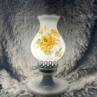 Vtg Hand Painted Milk Glass Electric Hurricane Hobnail Table Bedside Lamp Floral