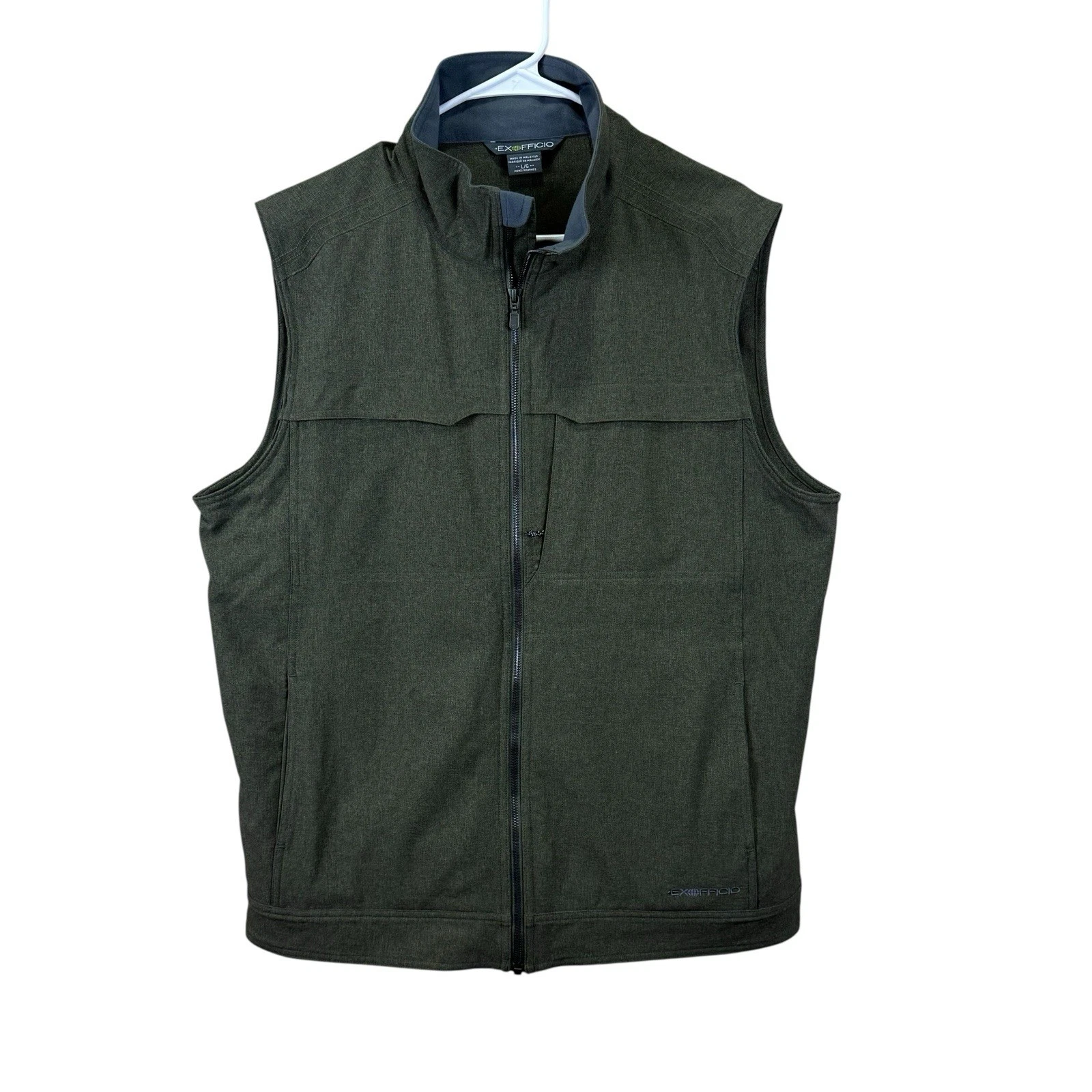 ExOfficio Mens Large FlyQ Travel Utility Vest Full Zip Green Hidden Pockets