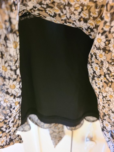 French Kiss Mini Babydoll Dress Size S Y2K Zip Up Floral Cottage Boho Blk Yellow - Picture 10 of 14