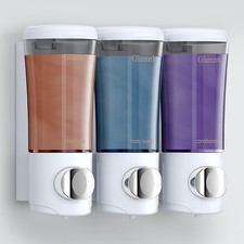 Shower Soap Dispenser 3 Chamber No Drill Shampoo and Conditioner 15oz/450ml Each