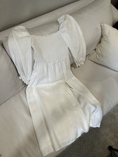 Reformation Gitane in White Linen Puff Sleeve Smocked Midi Dress XS