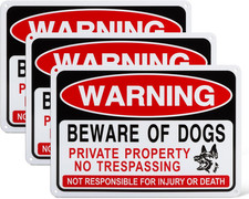 3 Pack Beware of Dog Signs, 9.84X7.09 Inch Reflective Tin Sign Beware of Dog for