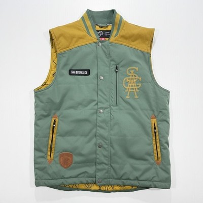 Saga Outerwear Co Mens M Insulated Vest Green Mustard Ski Snowboard Saga-Tek