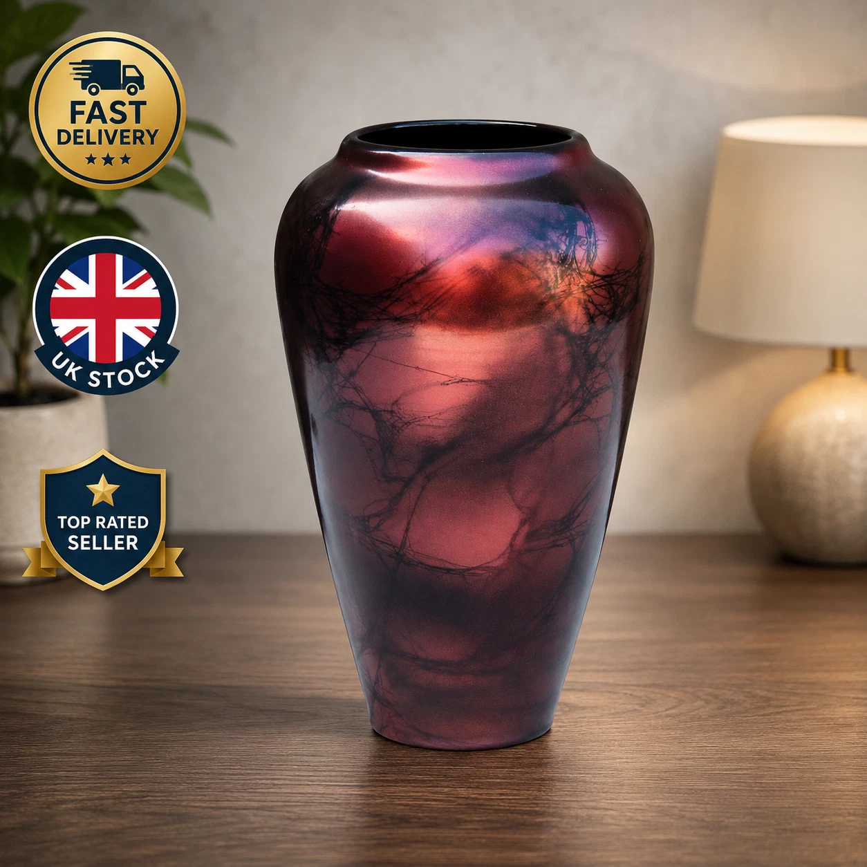 Metallic Ceramic Ruby & Black Vase Made in Germany 370/22 Great for