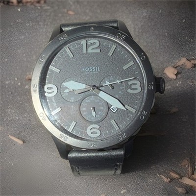 Fossil Chronograph Black Dial Quartz Men's Watch Leather Strap Stainless Steel
