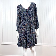 Maeve Fit and Flare Dress Medium Petite in Colorful Paisley Print Long Sleeve