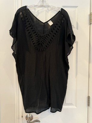 Kona Sol Women s Black Bathing Suit Cover Up Short Sleeve Crochet Size L