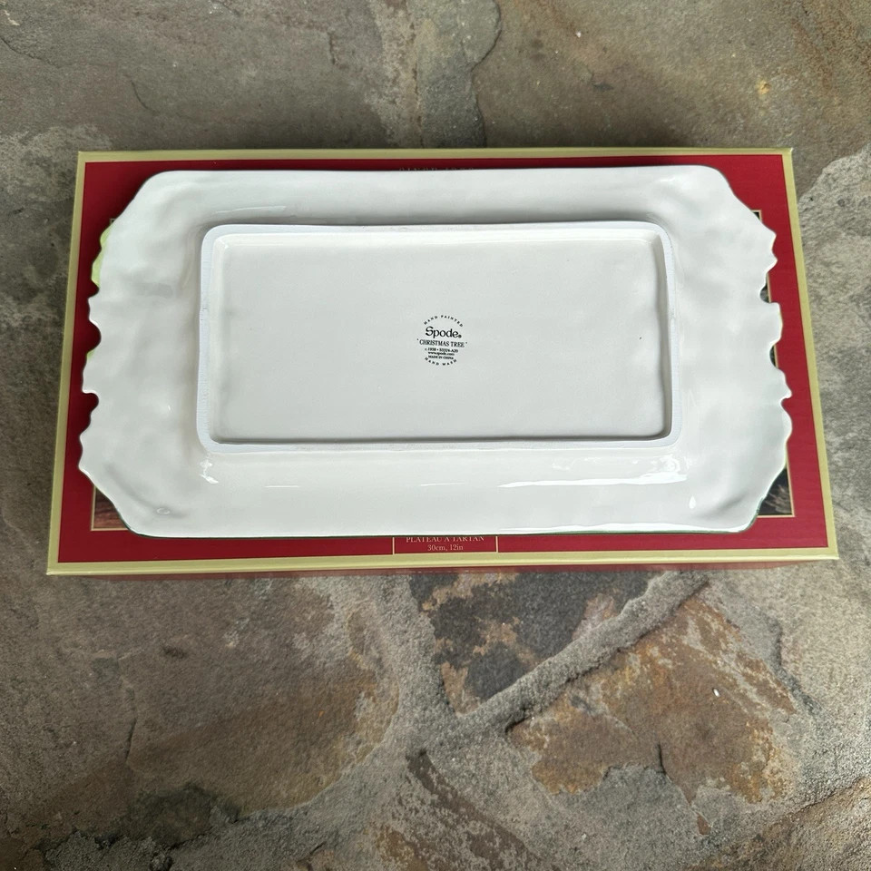 Spode Christmas Tree Tartan Tray 12 In. Tray Bows & Holly Dolomite Handles - Image 2 of 4