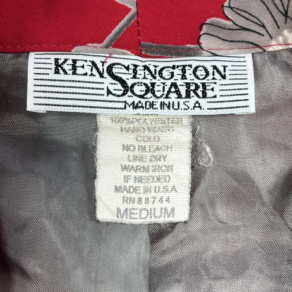 Blazer Vintage Kensington Cuadrado Satinado Para Mujer’s M Rojo Floral Chaqueta Un Botón Foto 3 de 4