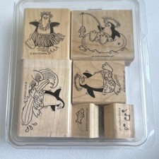 Stampin' Up Penguin Paradise Wood Rubber Stamps Set Animals  Insects