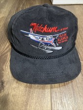 Vtg Ketchum Air Service Alaska Black Corduroy Rope Brim Snapback Hat, Great Cond
