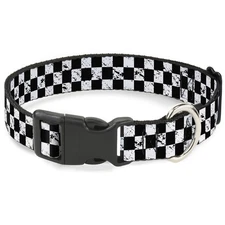 Plastic Clip Collar Checker Weathered2 Black/White WIDE-Medium 16-23"