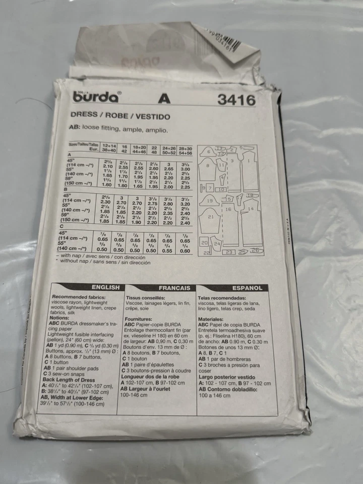 Burda Plus 3416 UNCUT Sewing Pattern, Misses' Dress, Size 12-30 - Image 4 of 4