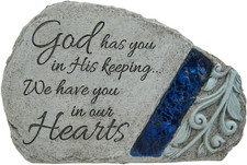 Memorial Garden Stone with Blue Mosaic Solar Accent - God Has You in His Keeping