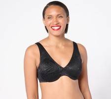 Breezies Women's Bra Sz 44B Dahalia Lace Unlined Underwire Black A655460