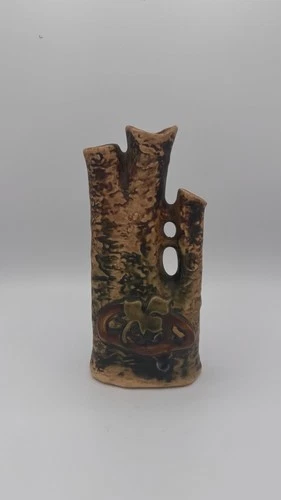 Roseville USA Imperial 1 Grape Vine Knot Triple Bud Vase Green & Brown 1916