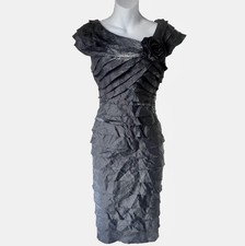 LONDON TIMES Womens Size 14 Metallic Charcoal Grey Tiered Occasion Party Dress