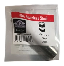 Smith-Cooper 4632101060 Stainless Steel Lead-Free Nipple 1/2 MPT x 4 L in.