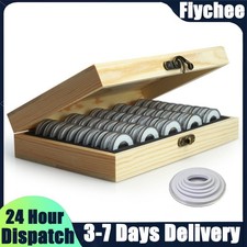 50Pcs Wood Coins Display Storage Box Commemorative Coin Collection w/ Capsules