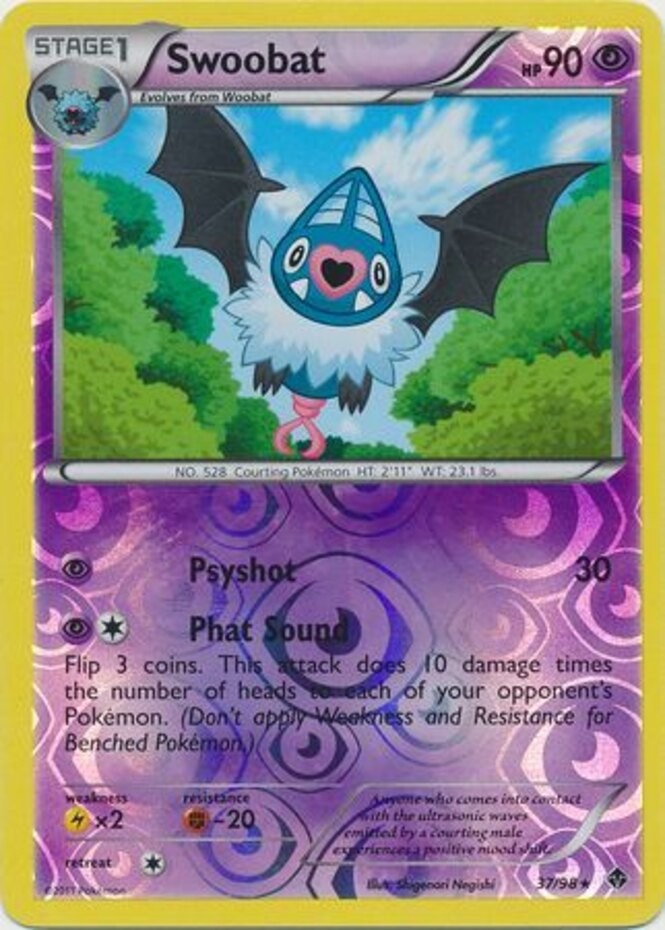 Swoobat - 37/98 - Rare - Reverse Holo LP, English Pokemon Emerging Powers
