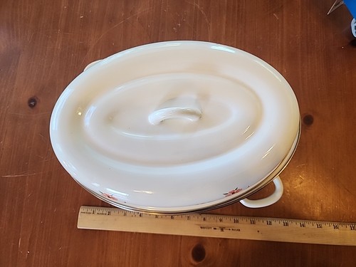 Vtg Countryside Collection Covered Roasting Pan Enamel Cream w/ Peach Flowers - Picture 2 of 11