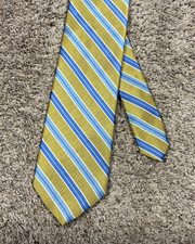 BROOKS BROTHERS 346 Necktie Gold With Blue Stripes Pure Silk Classic Made in USA