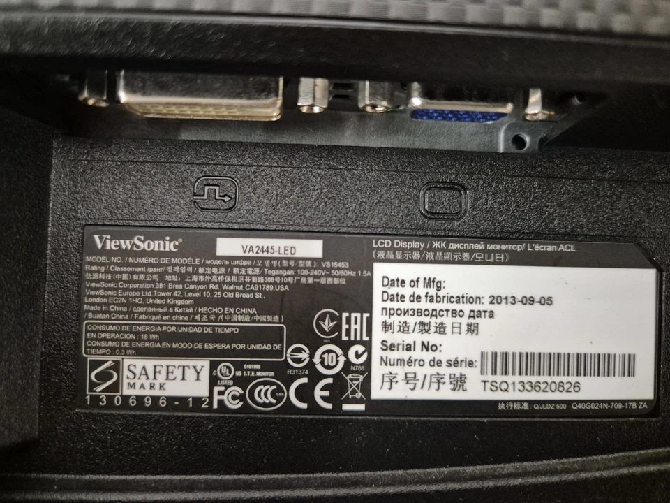 ViewSonic VA2445-LED 24" Full HD 1080p LED Monitor - VGA DVI Ports - Image 4 of 4