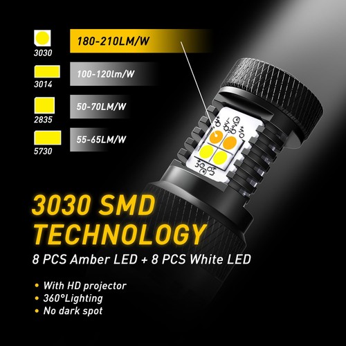 2x 1157 bay15d Switchback White Amber Turn Signal Light Parking Bulbs DRL 6000K - Picture 3 of 11