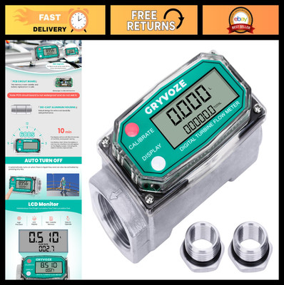 1'' Digital Inline Flow Meter 2.6-26 GPM NPT Thread for Water, Diesel, Gas & Oil