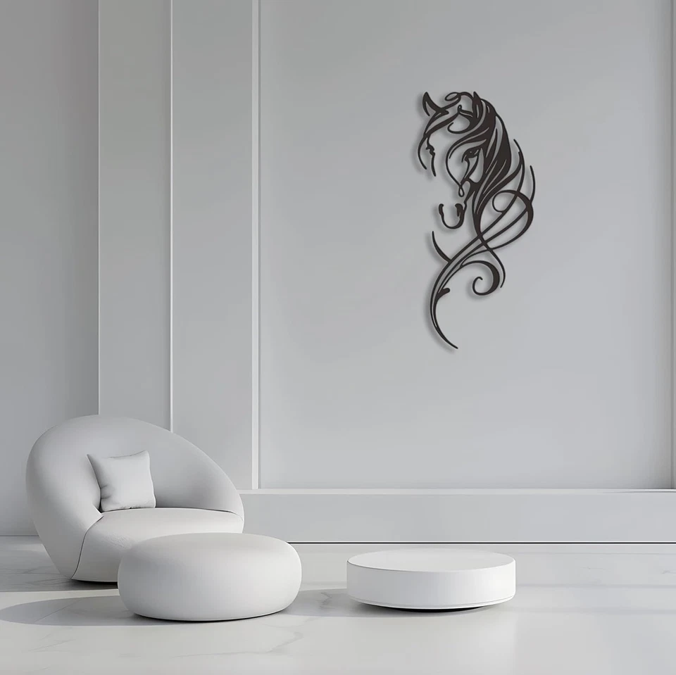 Decoración de pared de caballo de metal - Cuadros de arte de línea para el hogar - Esculturas dinámicas para cama Foto 4 de 4