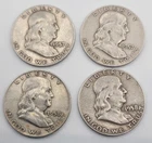Lot Of Four (4) 90% Silver Ben Franklin Half Dollars