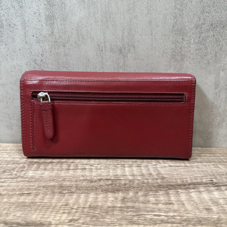 Cartera de cuero Visconti roja con cremallera para monedas, billetes y tarjetas de crédito Foto 2 de 4