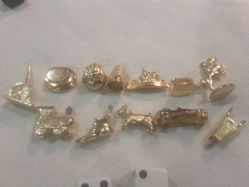 Monopoly Deluxe Edition 12 Gold Tokens Dice 1998 Replacement Parts Pieces - Image 2 of 2
