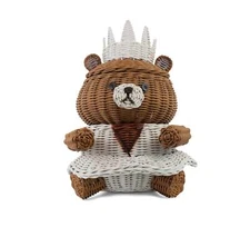 Hand Woven Princess Bear Rattan Storage Basket Decor Organizer Cute Gift Wicker