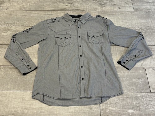 Camisa BKE Para Hombres XL Calce Ajustado Bordada Manga Larga Gris Vaquero Occidental Rodeo