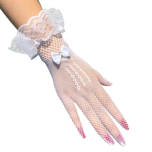 Guantes de malla con moño de encaje transparentes guantes elegantes de boda para graduación un par - Imagen 5 de 8